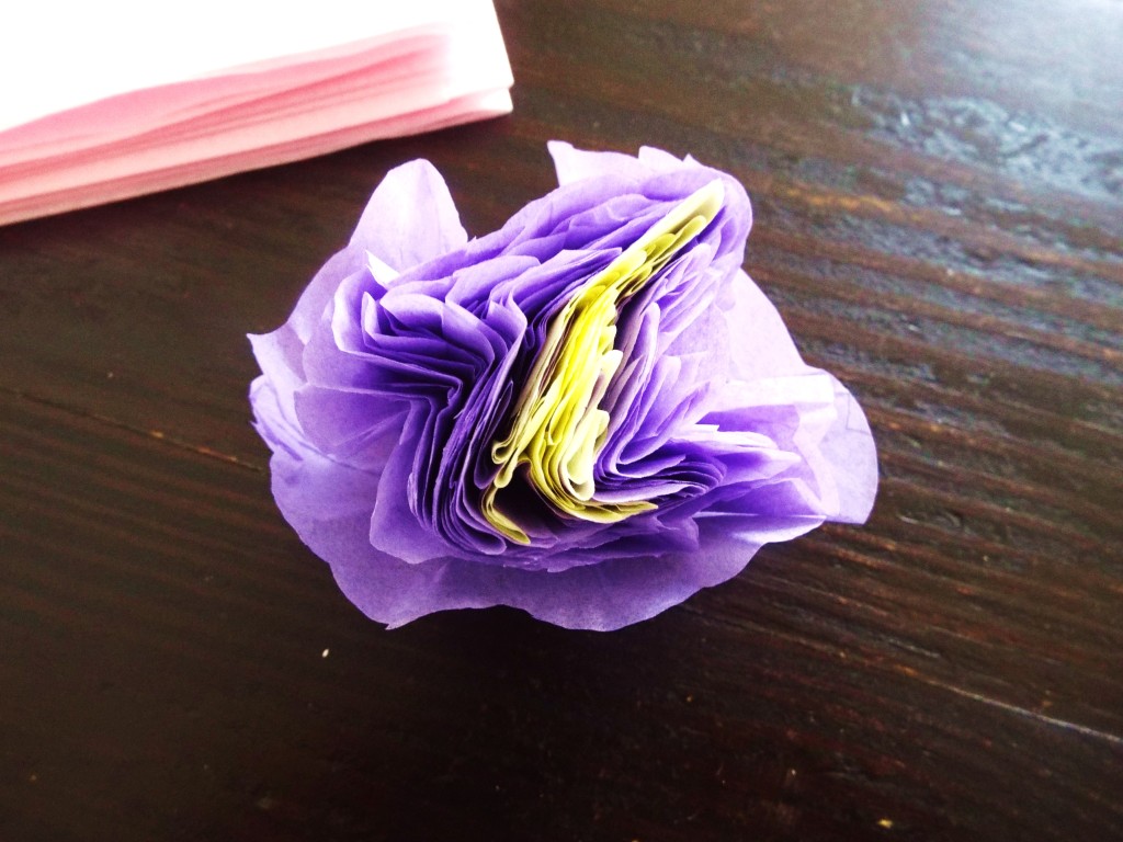 Step by step tissue flower purple and yellow